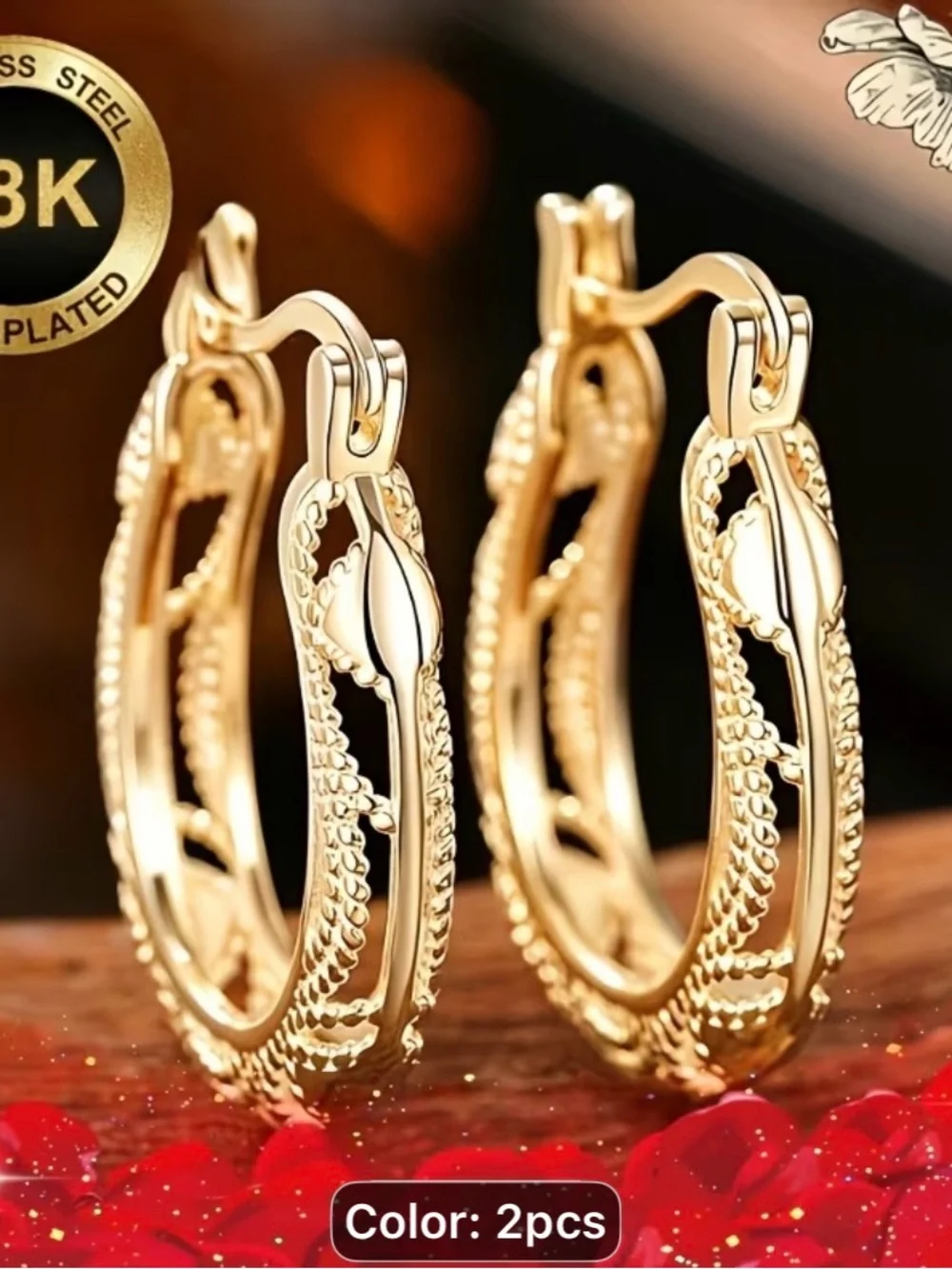 Elegant 18K Gold-Plated Women’s Hoop Earrings - Gold